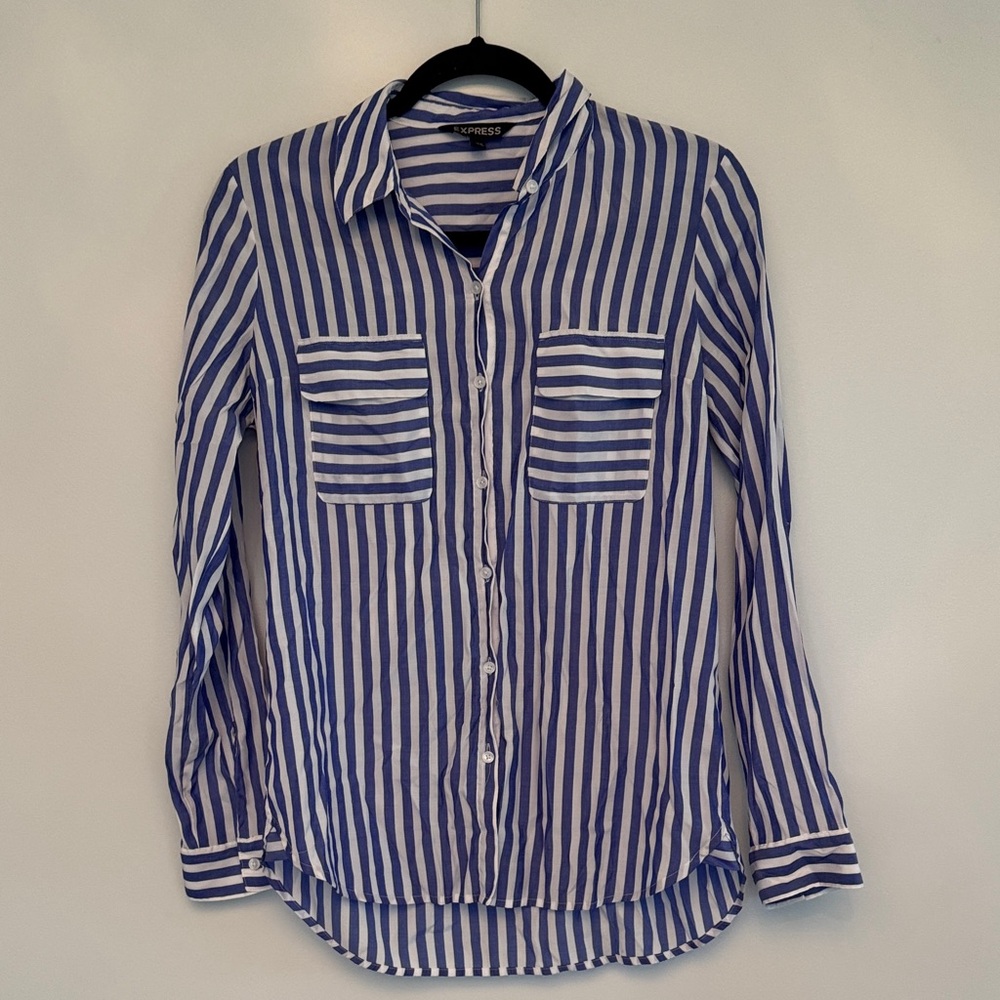 Express Navy and White Striped Shirt